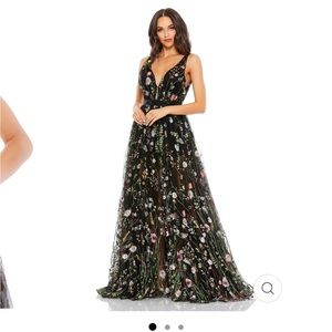 Mac Duggal Floral Embroidered Sleeveless A Line Gown